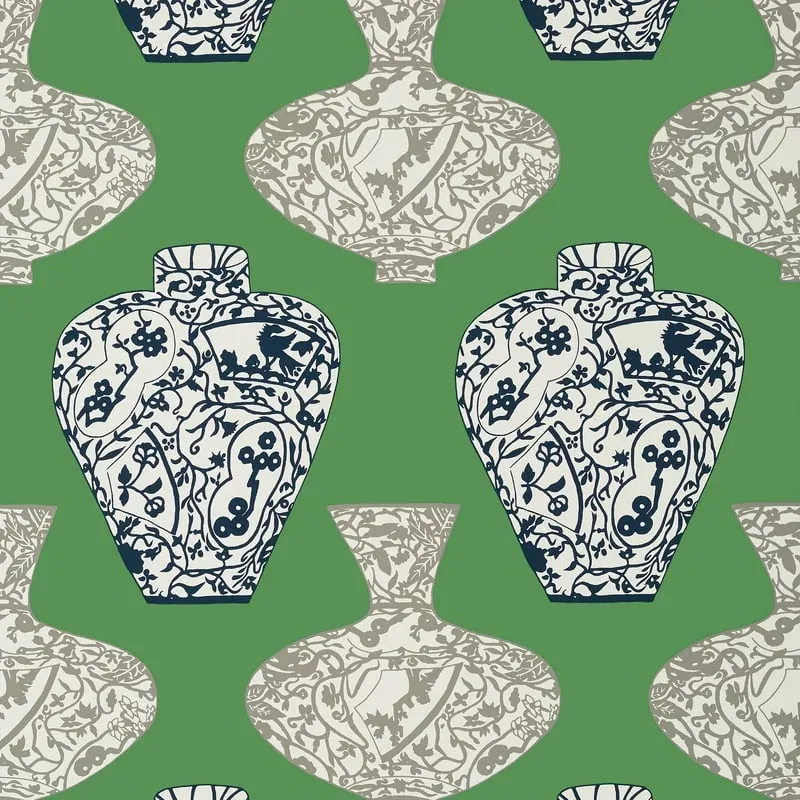 Imari Vase Emerald Green Thibaut wallpaper by Wallpaper Twins