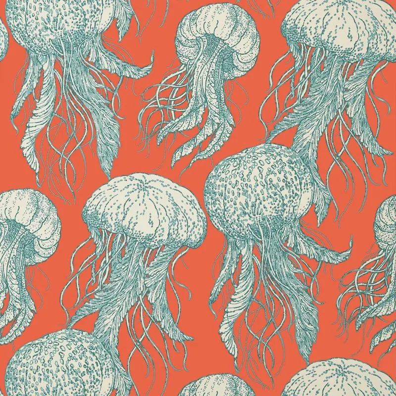 Jelly Fish Bloom Coral and Turquoise Thibaut wallpaper by Wallpaper Twins