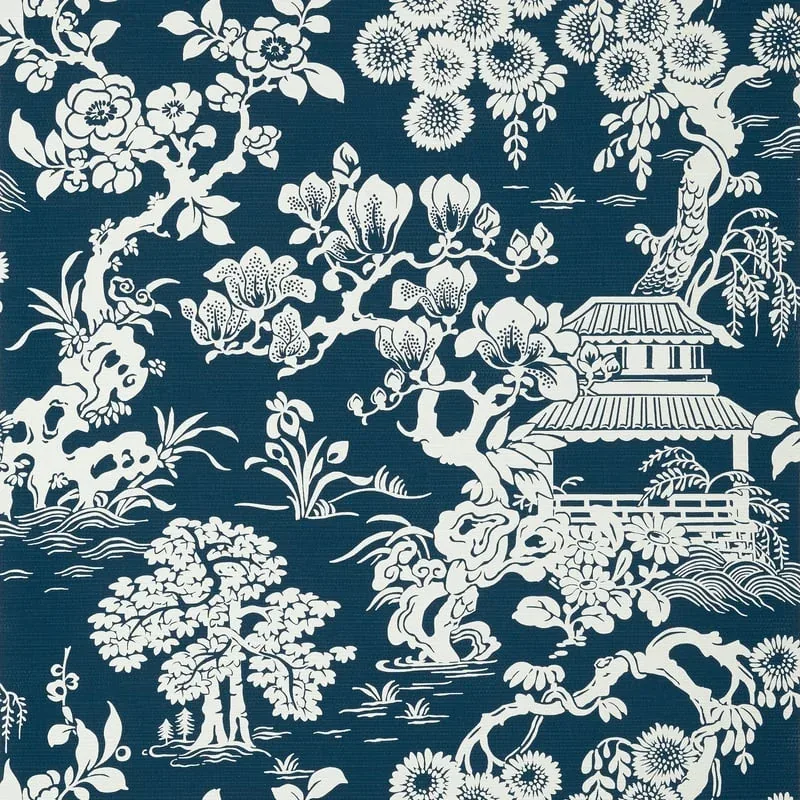 Japanese Garden Navy Thibaut wallpaper by Wallpaper Twins