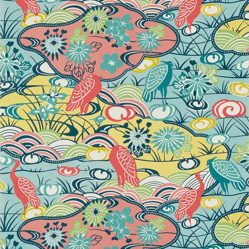 Heron Stream Coral and Aqua Thibaut wallpaper by Wallpaper Twins