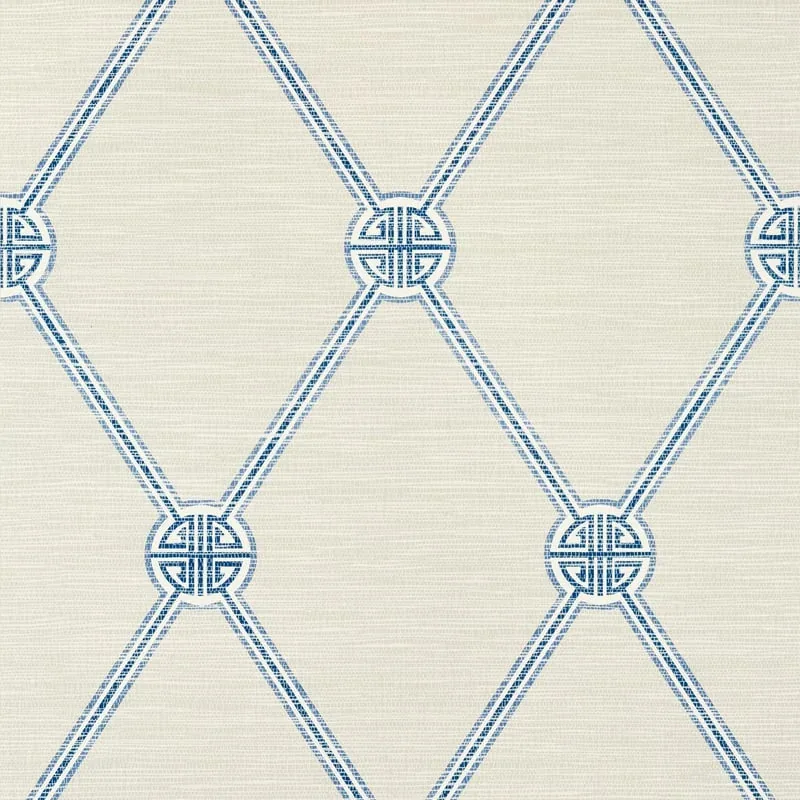 Turnberry Trellis Beige and Blue Thibaut wallpaper by Wallpaper Twins