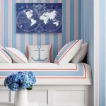 Canvas Stripe Blue and Coral Thibaut wallpaper by Wallpaper Twins