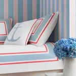 Canvas Stripe Blue and Coral Thibaut wallpaper by Wallpaper Twins