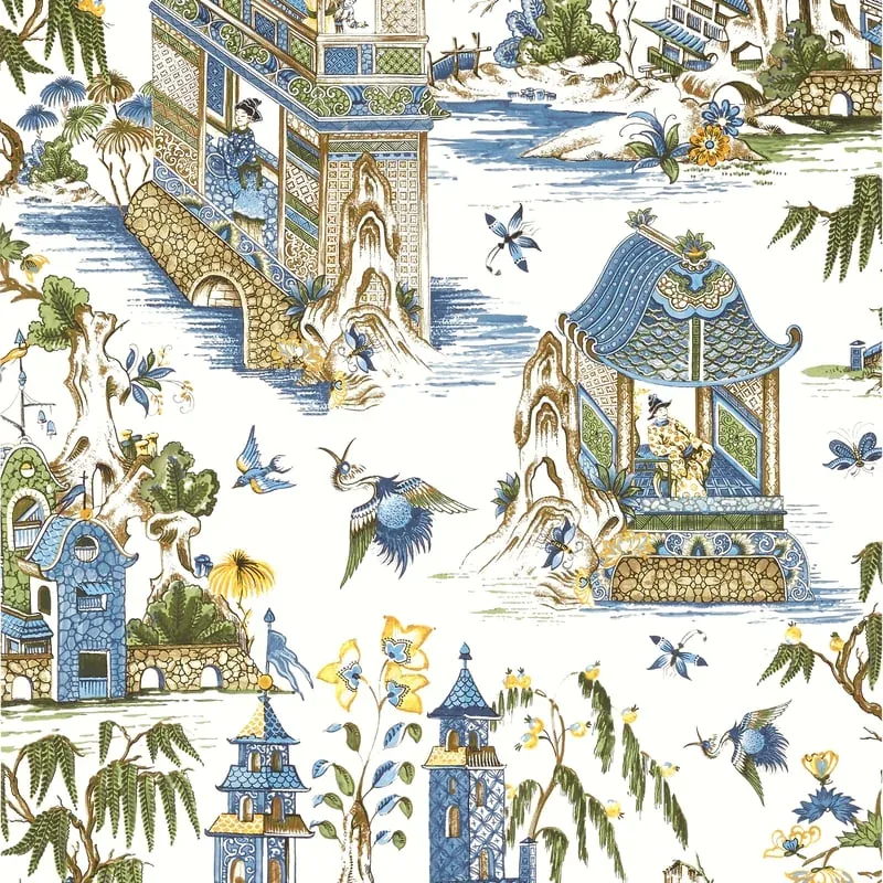 Grand Palace Blue and Green Thibaut wallpaper by Wallpaper Twins