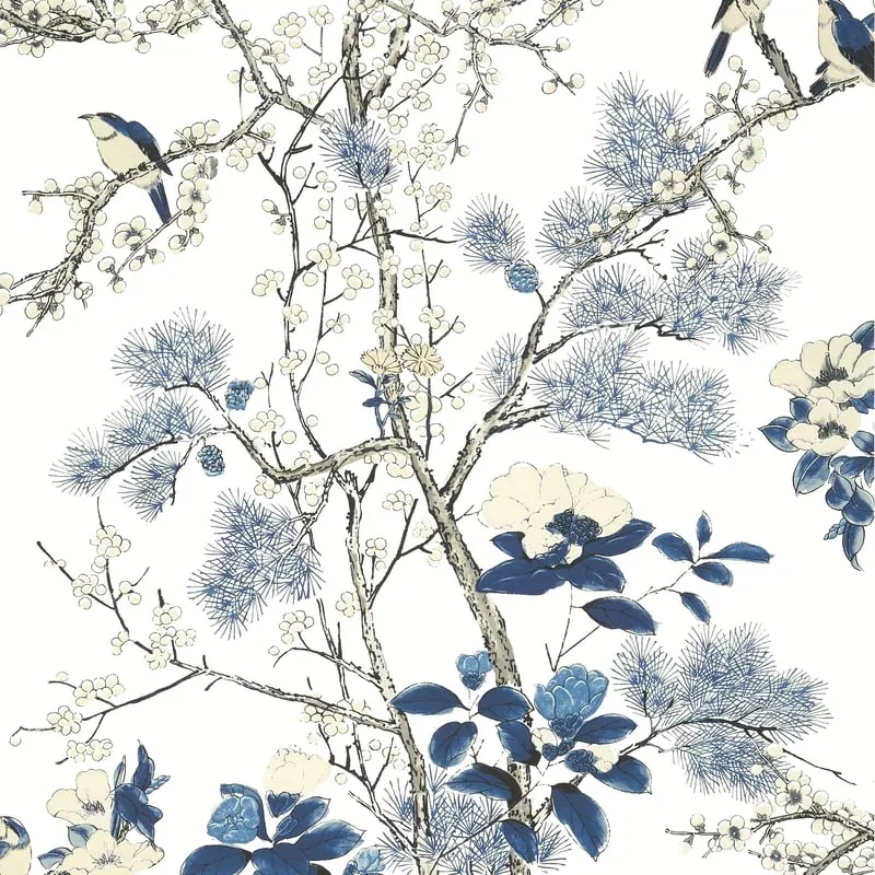 Katsura Blue and White Thibaut wallpaper by Wallpaper Twins