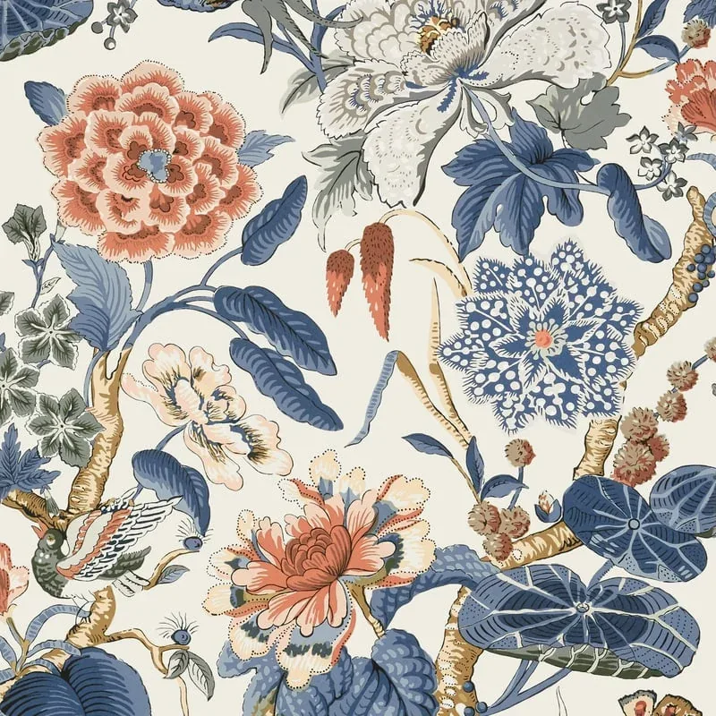 Hill Garden Brick and Navy Thibaut wallpaper by Wallpaper Twins