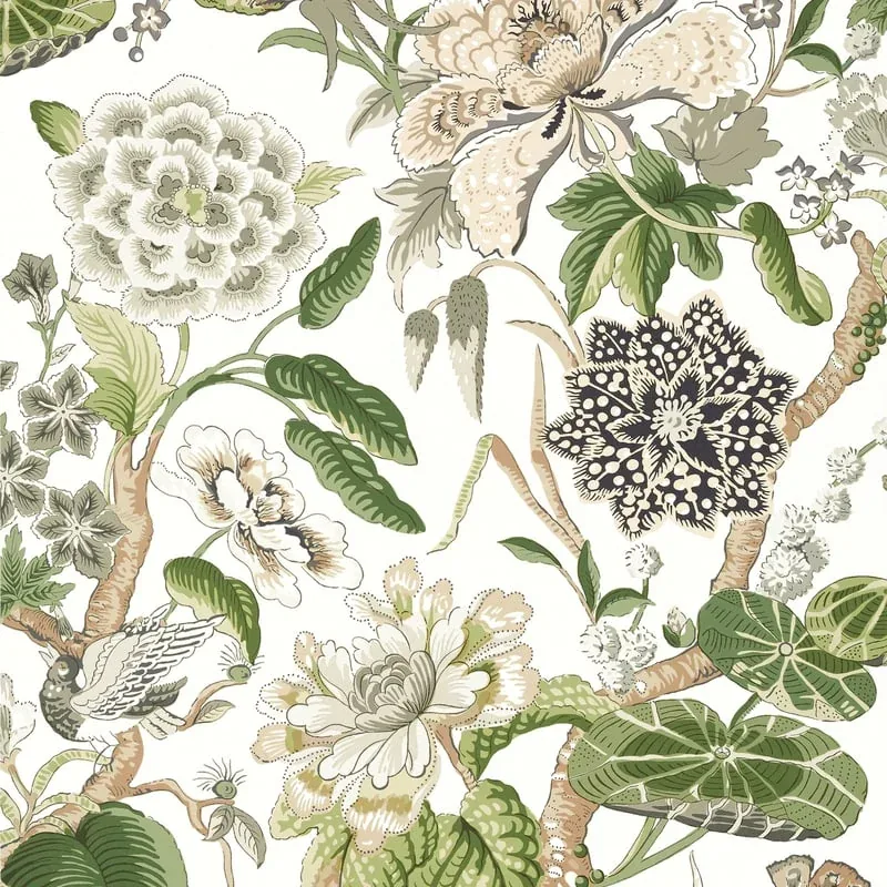 Hill Garden White and Green Thibaut wallpaper by Wallpaper Twins
