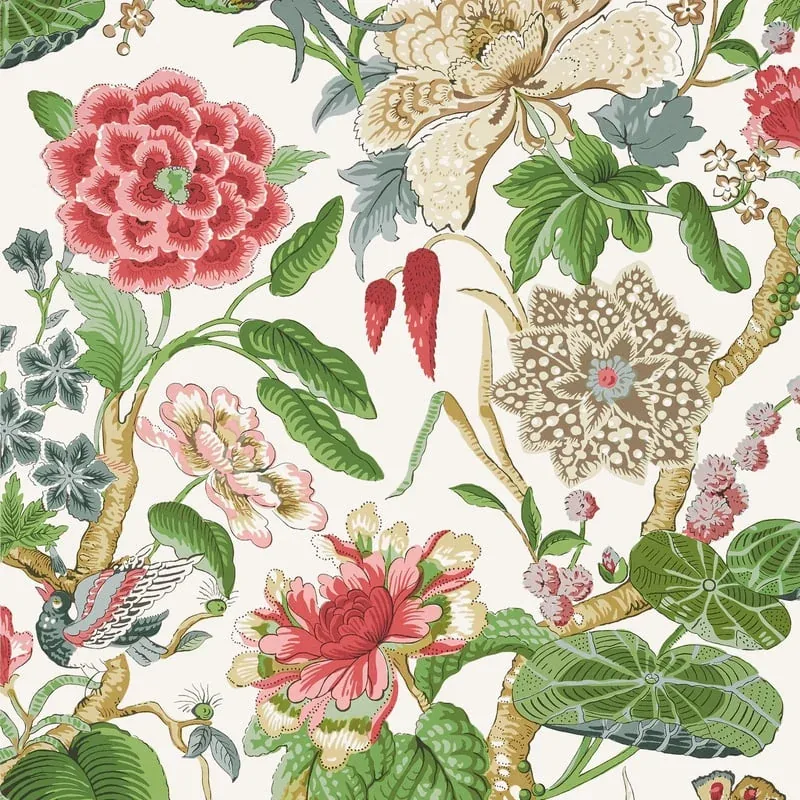 Hill Garden Coral and Green Thibaut wallpaper by Wallpaper Twins