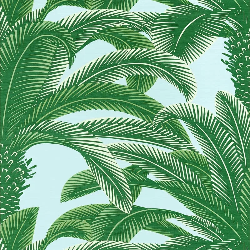 Queen Palm Green and Blue Thibaut wallpaper by Wallpaper Twins