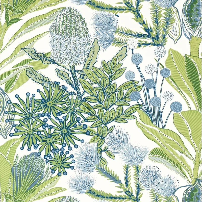 Protea Green and Blue Thibaut wallpaper by Wallpaper Twins