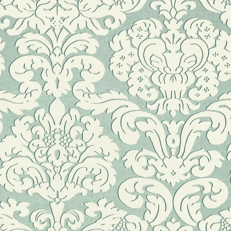 Trelawney Damask Aqua Thibaut wallpaper by Wallpaper Twins