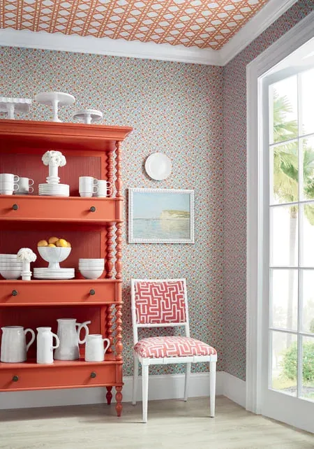 T15857 | Sand Dollar - Coral and Blue room view