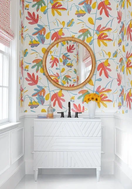 T16206 | Matisse Leaf - Coral and Yellow room view