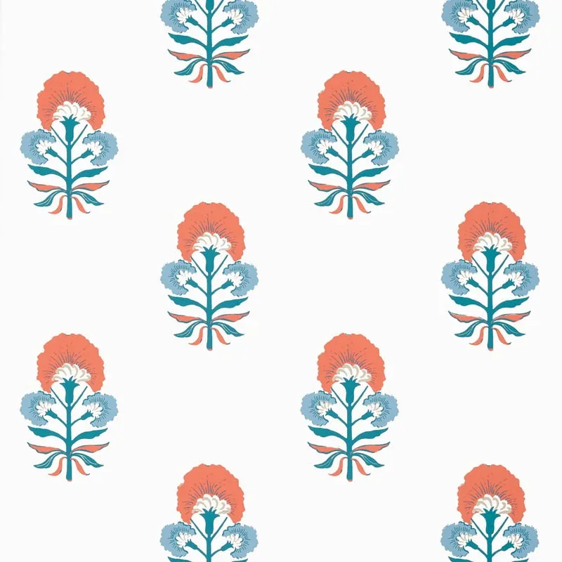 Tybee Bud French Blue and Coral Thibaut wallpaper by Wallpaper Twins