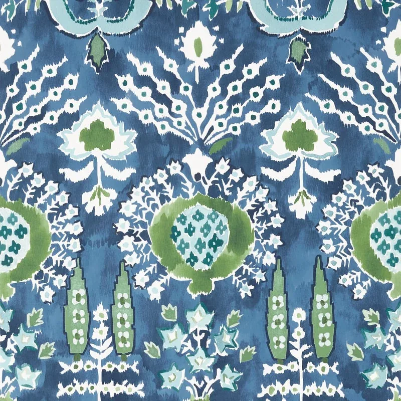 Mendoza Suzani Blue and Green on Navy Thibaut wallpaper by Wallpaper Twins