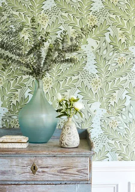Desmond Aqua and Green Thibaut wallpaper by Wallpaper Twins
