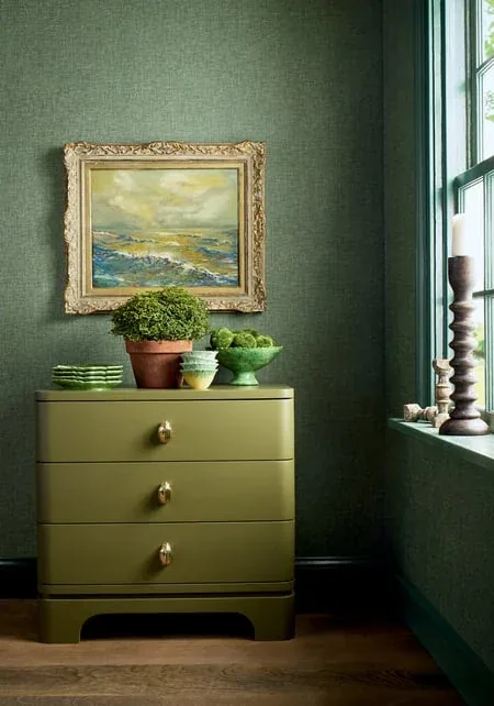 T34046 | Linen Weave - Pine Green room view
