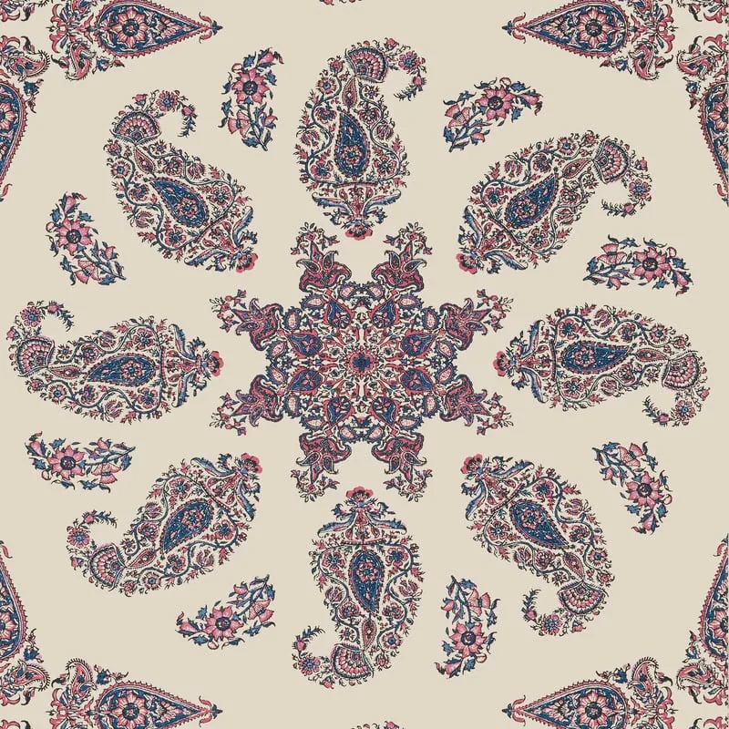 T36430 | East India – Raspberry and Blue on Natural