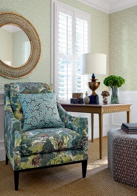 T42046 | French Lattice - Blue and Beige room view