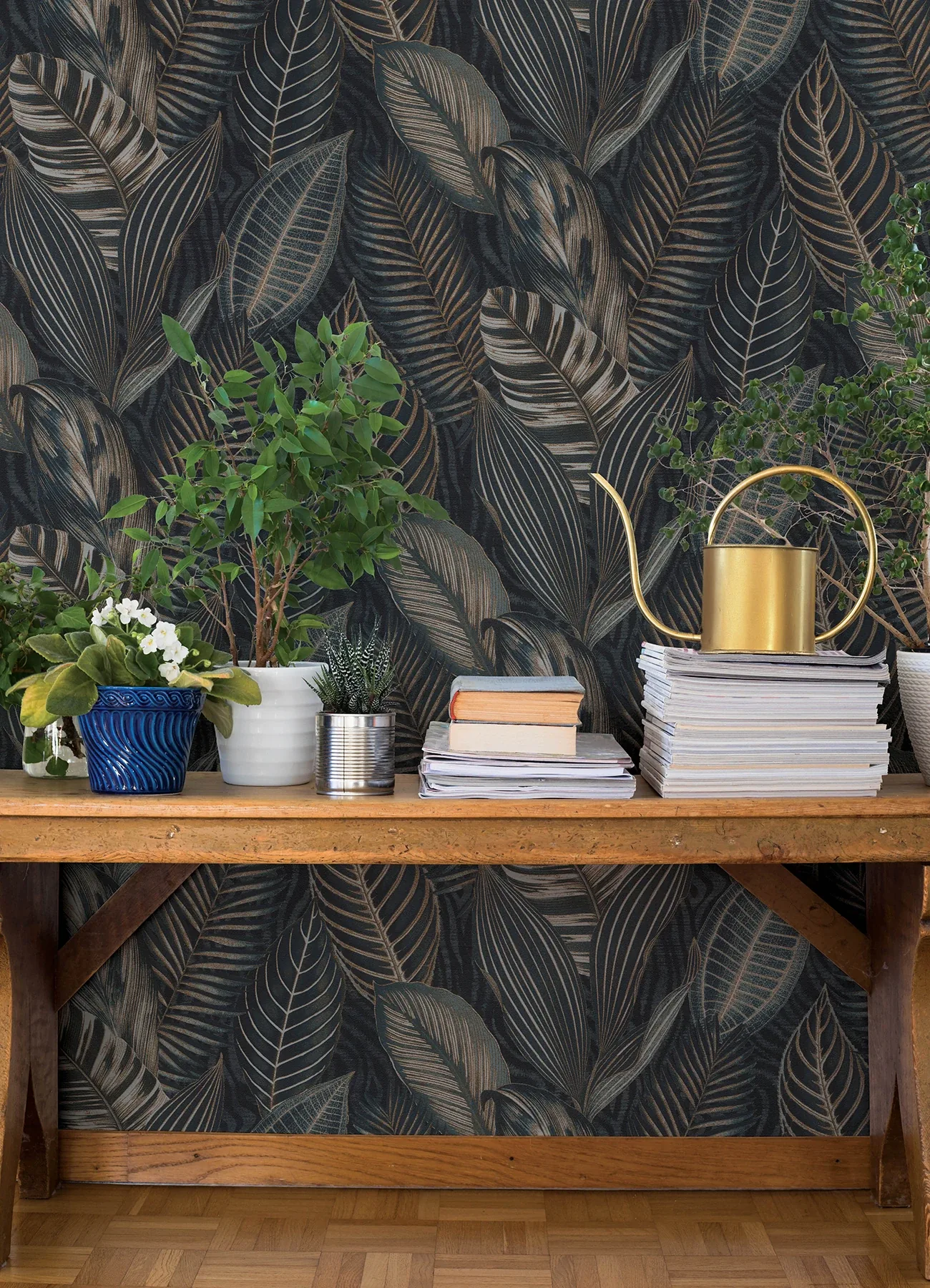 A-Street Prints Acacius Dark Blue Tropical Foliage Wallpaper | Wallpaper Twins A-Street Prints Acacius Dark Blue Tropical Foliage Wallpaper - SKU 4202-751840