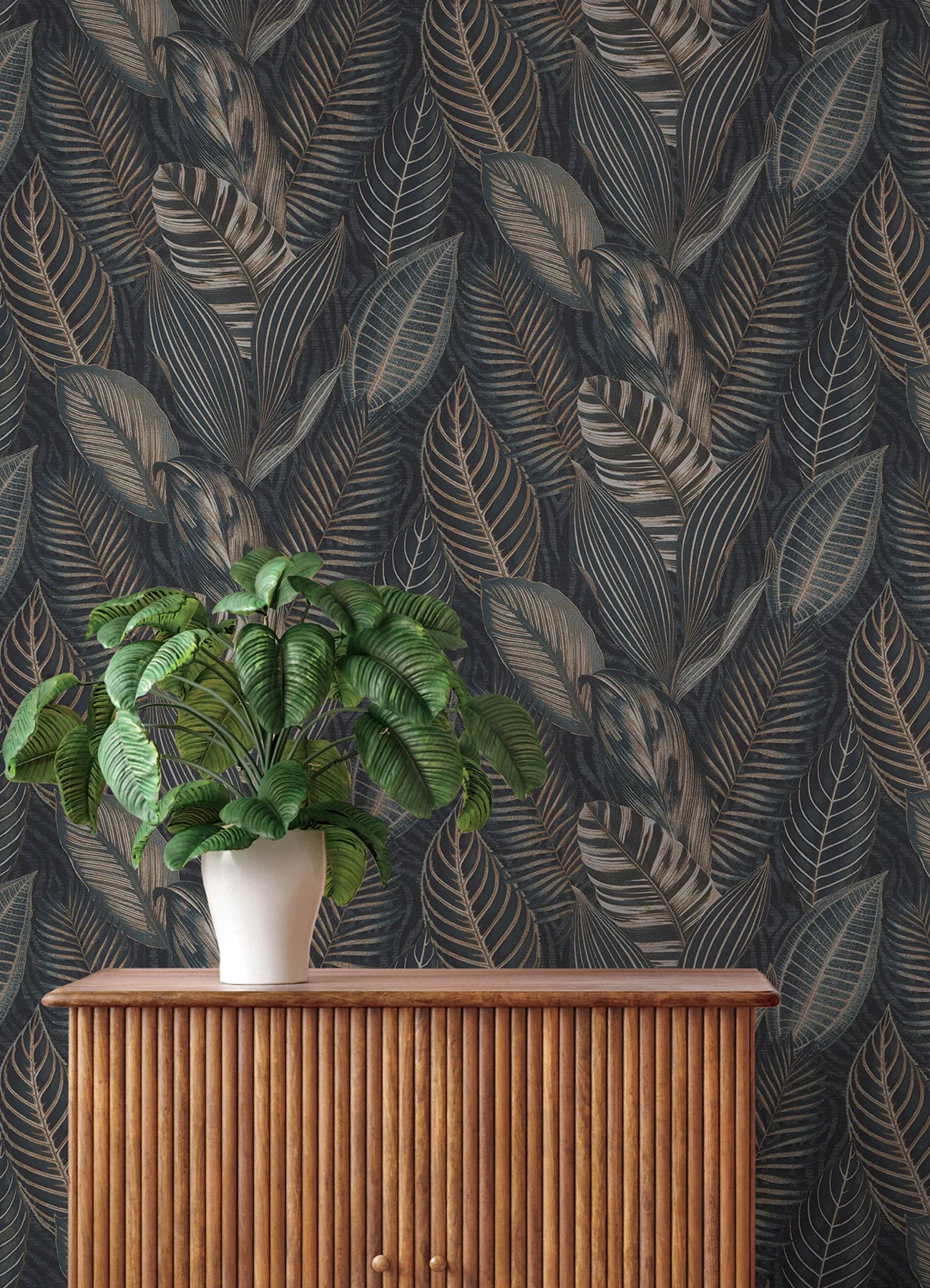 A-Street Prints Acacius Dark Blue Tropical Foliage Wallpaper | Wallpaper Twins A-Street Prints Acacius Dark Blue Tropical Foliage Wallpaper - SKU 4202-751840