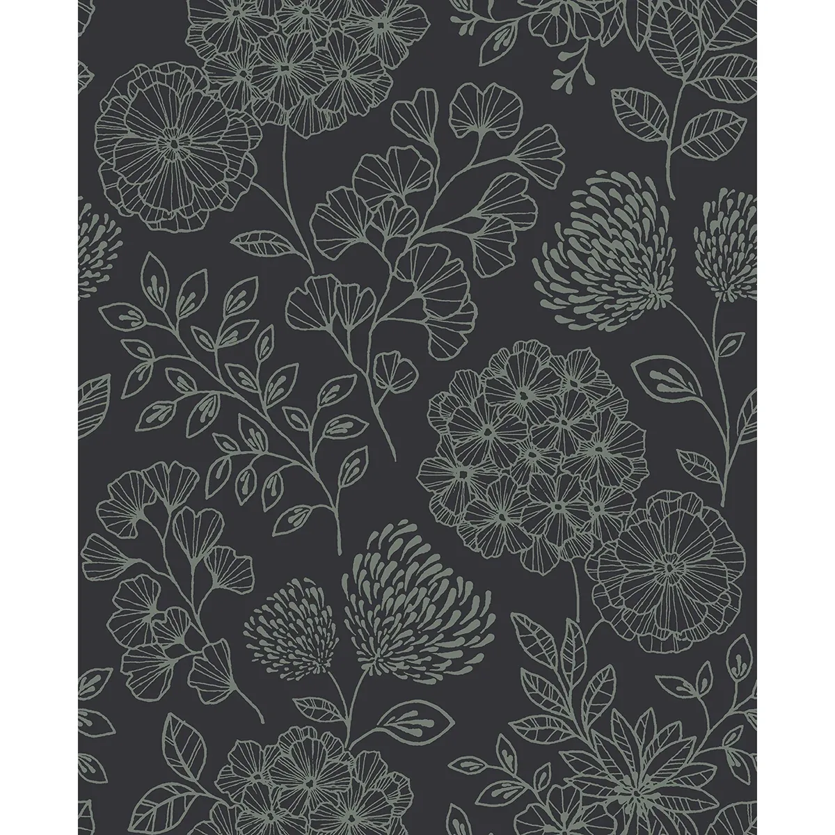 2975-26206 | Ada Charcoal Floral Wallpaper