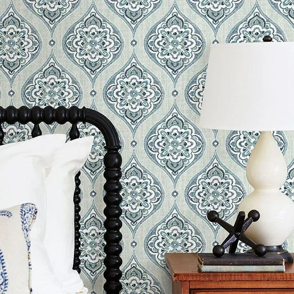 A-Street Prints Adele Aqua Damask Wallpaper - SKU 2821-25146