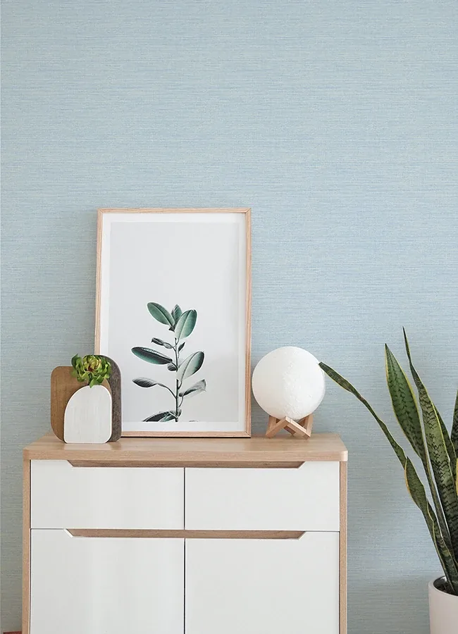 A-Street Prints Agave Blue Faux Grasscloth Wallpaper - SKU 4143-24283