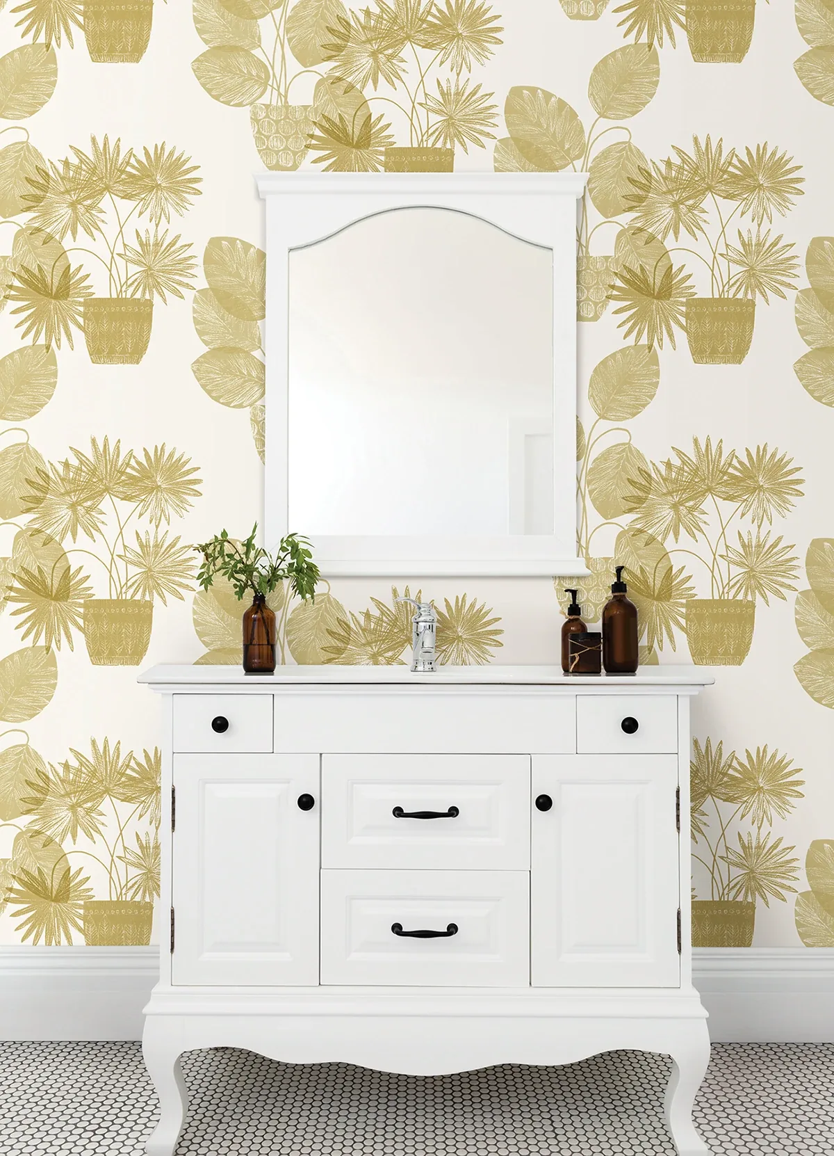 A-Street Prints Aida Gold Potted Plant Wallpaper | Wallpaper Twins A-Street Prints Aida Gold Potted Plant Wallpaper - SKU 4014-87557