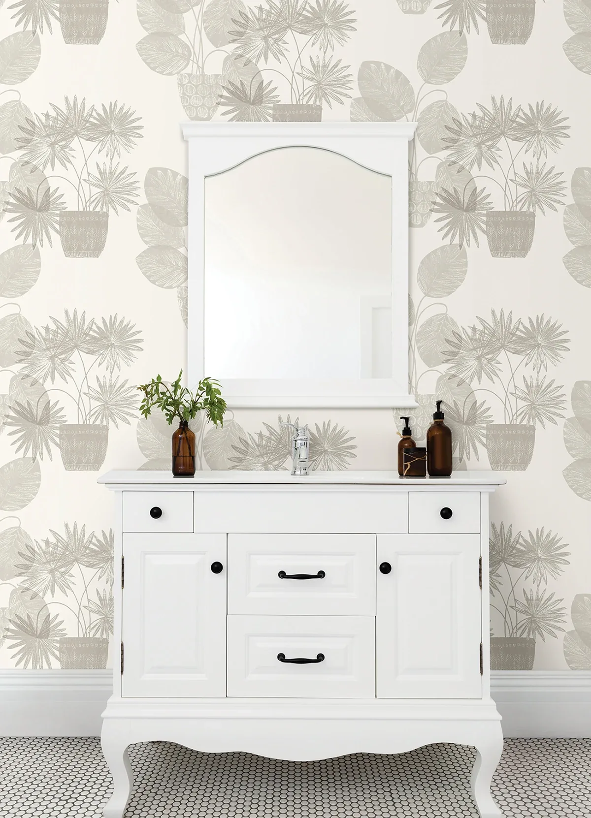 A-Street Prints Aida Light Grey Potted Plant Wallpaper | Wallpaper Twins A-Street Prints Aida Light Grey Potted Plant Wallpaper - SKU 4014-87555