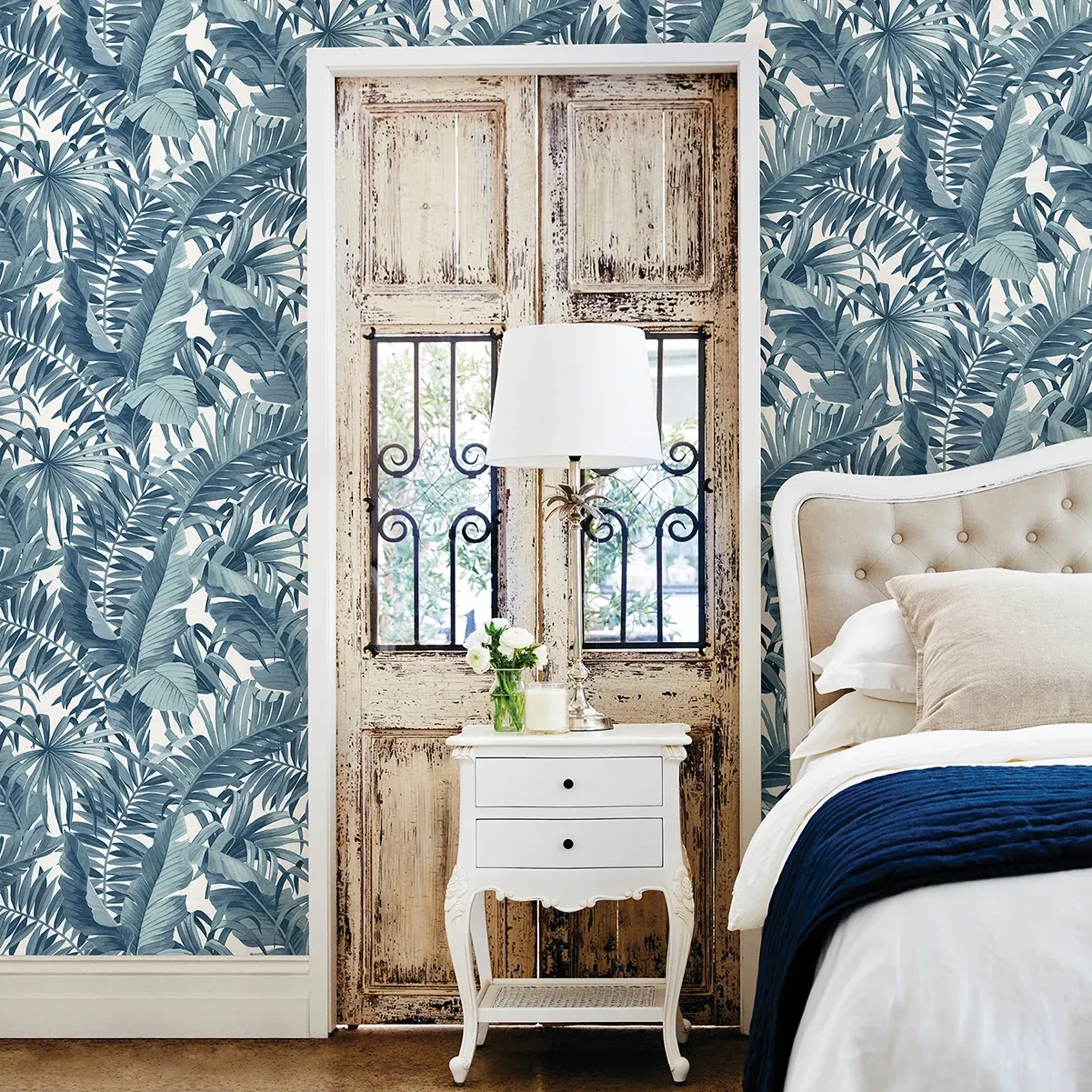 A-Street Prints Alfresco Blue Tropical Palm Wallpaper - SKU 2969-24133