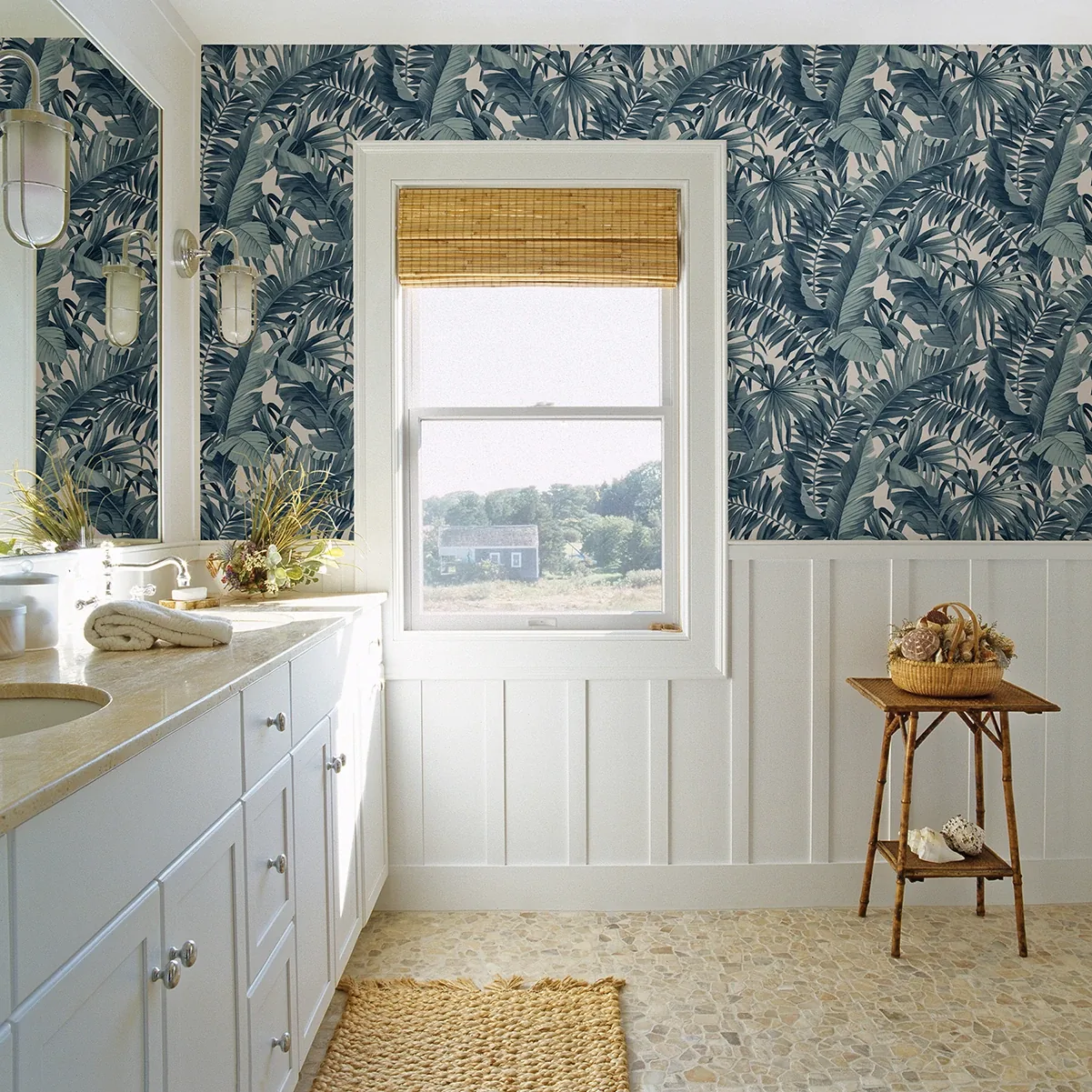 A-Street Prints Alfresco Blue Tropical Palm Wallpaper - SKU 2969-24133