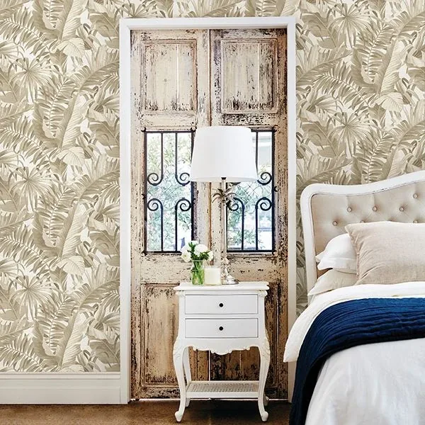 A-Street Prints Alfresco Taupe Palm Leaf Wallpaper | Wallpaper Twins A-Street Prints Alfresco Taupe Palm Leaf Wallpaper - SKU 2744-24135