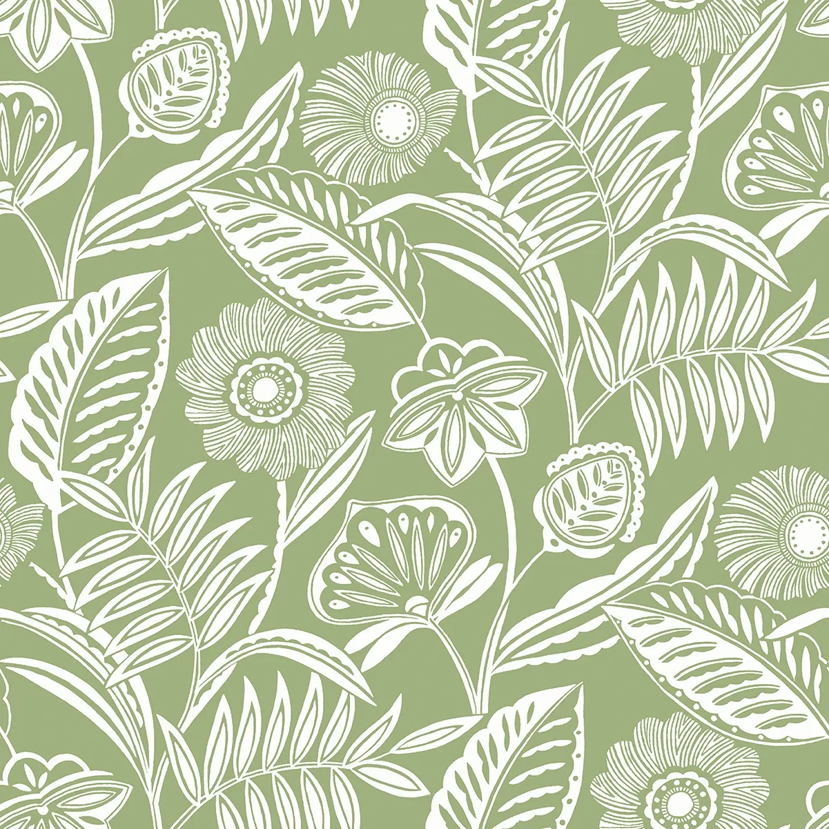 2969-87530 | Alma Green Tropical Floral Wallpaper
