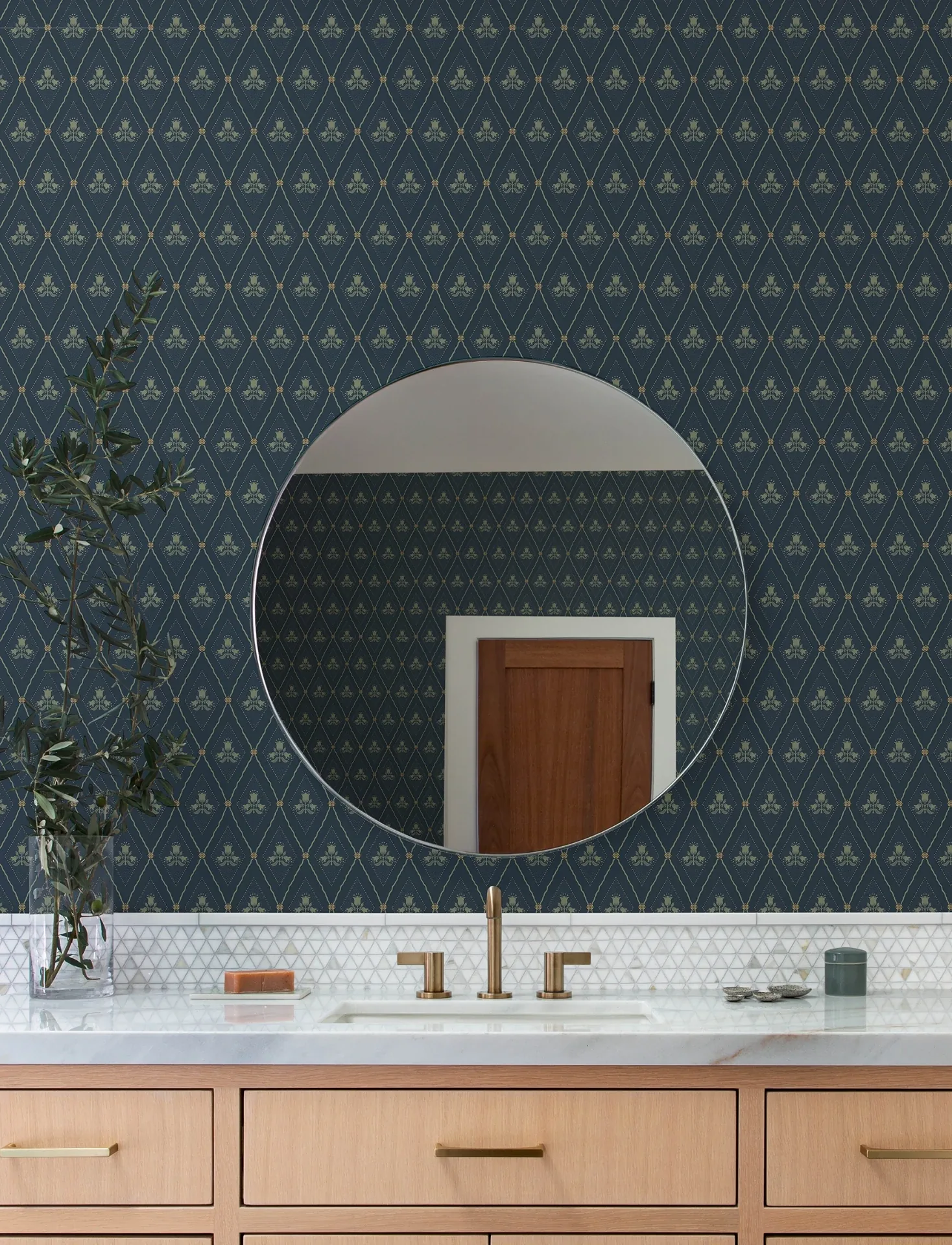 A-Street Prints Alma Navy Diamond Floral Wallpaper | Wallpaper Twins A-Street Prints Alma Navy Diamond Floral Wallpaper - SKU 4201-48033