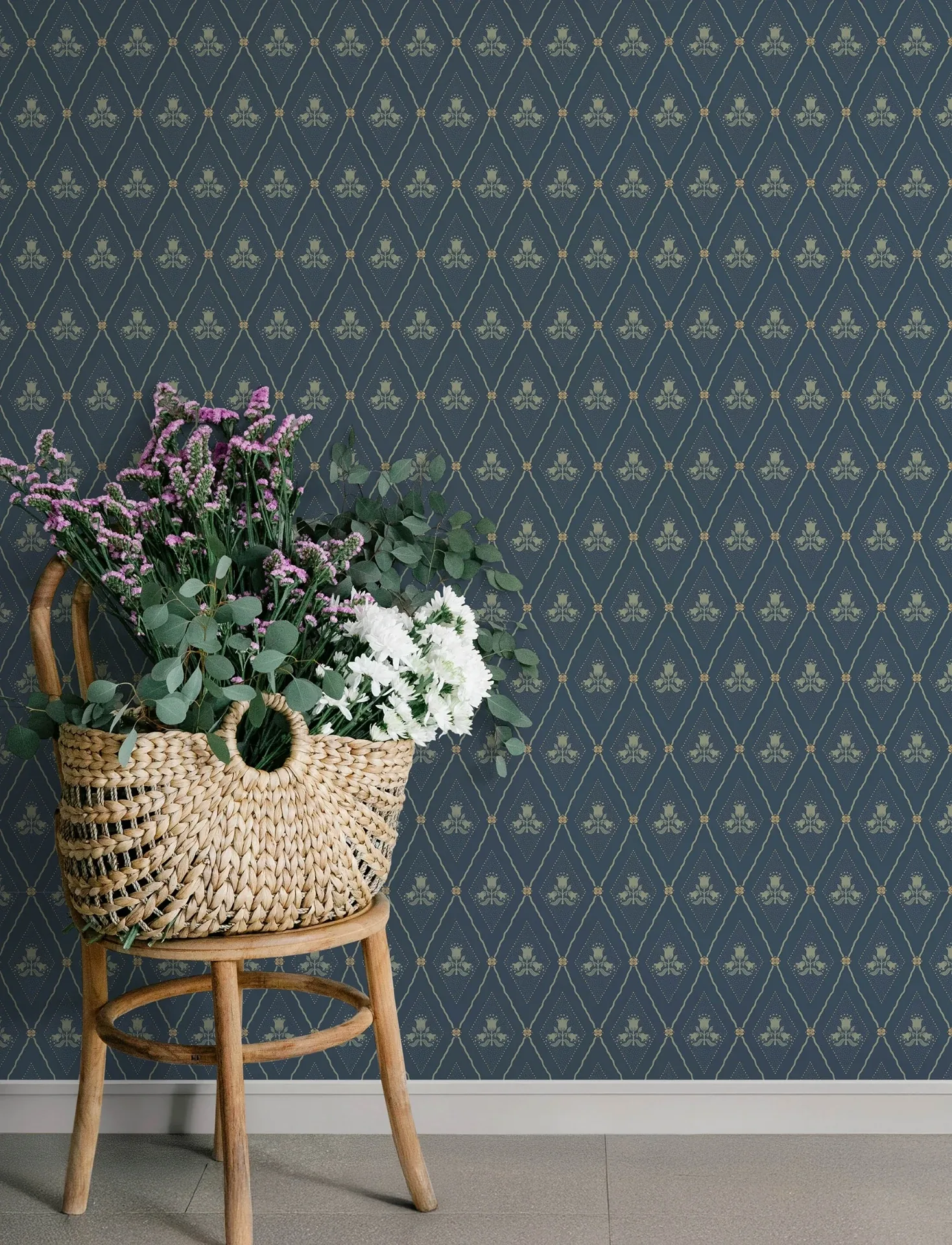 A-Street Prints Alma Navy Diamond Floral Wallpaper | Wallpaper Twins A-Street Prints Alma Navy Diamond Floral Wallpaper - SKU 4201-48033