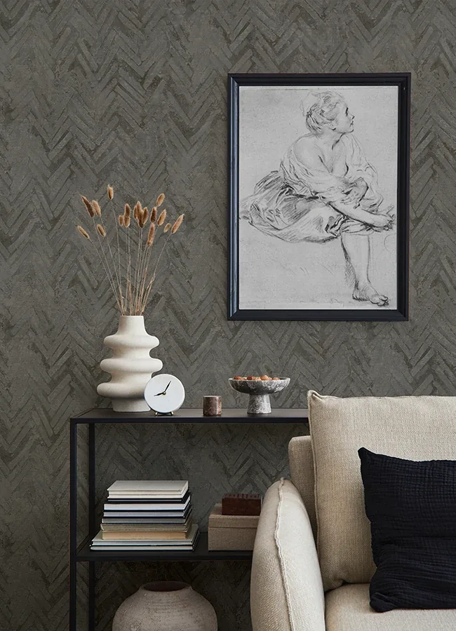 A-Street Prints Amesemi Dark Grey Distressed Herringbone Wallpaper | Wallpaper Twins A-Street Prints Amesemi Dark Grey Distressed Herringbone Wallpaper - SKU 4105-86611