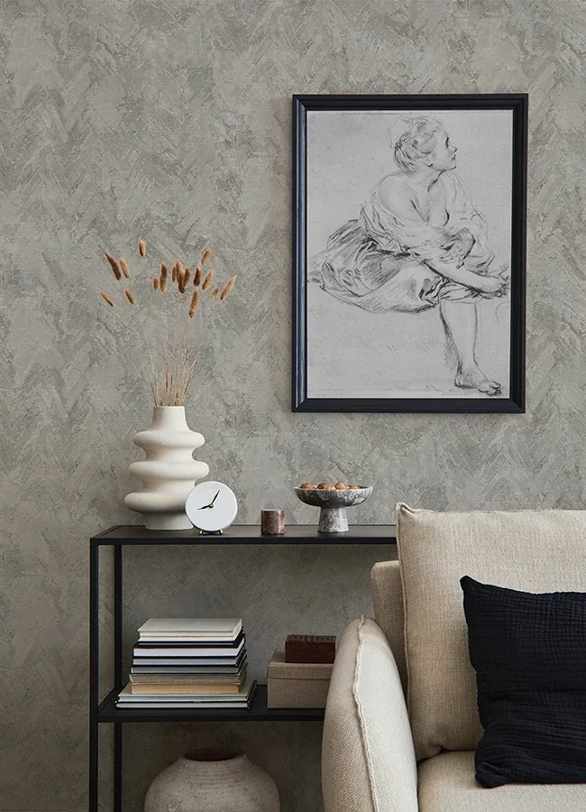 A-Street Prints Amesemi Grey Distressed Herringbone Wallpaper | Wallpaper Twins A-Street Prints Amesemi Grey Distressed Herringbone Wallpaper - SKU 4105-86612