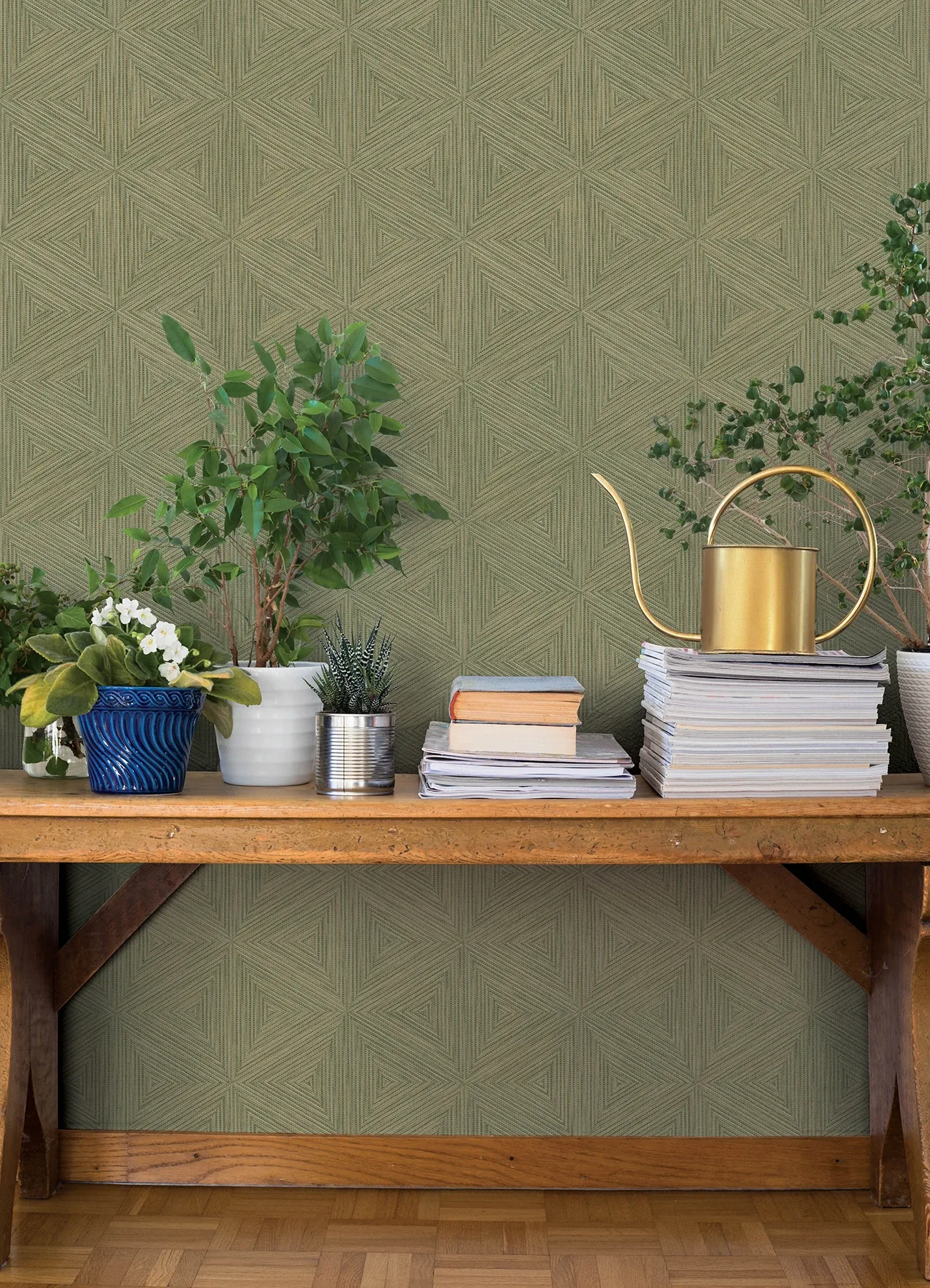A-Street Prints Anara Green Geo Faux Grasscloth Wallpaper - SKU 4202-571288