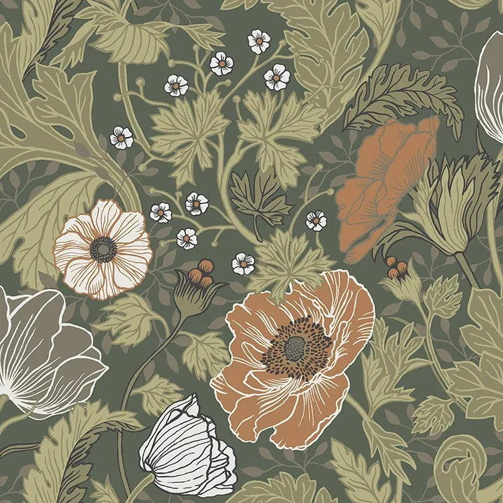 4080-44104 | Anemone Green Floral Wallpaper