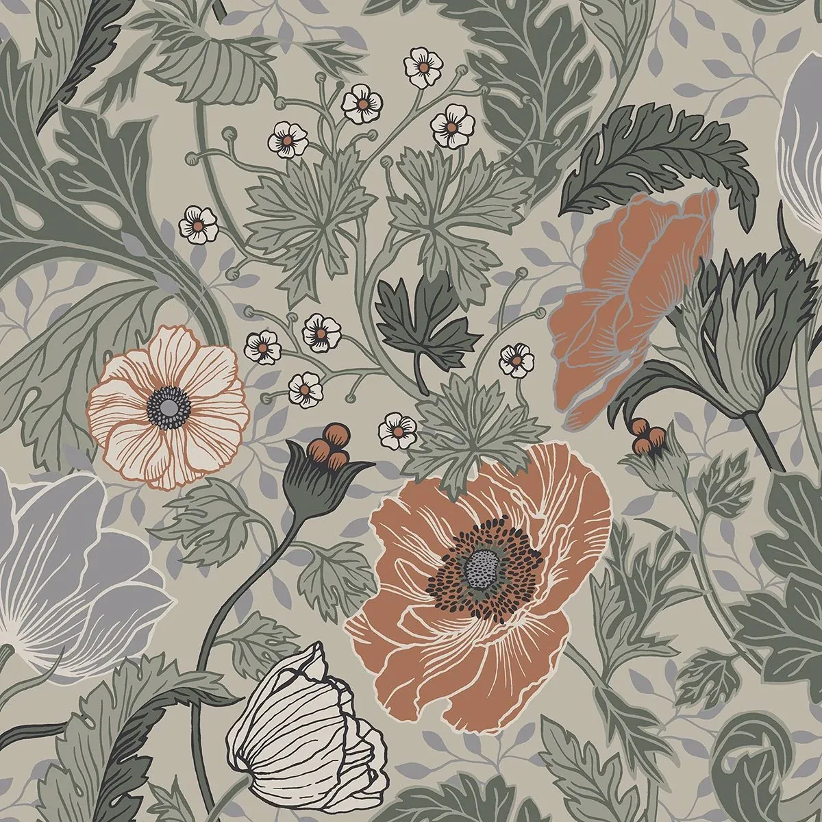 2948-33001 | Anemone Grey Floral Wallpaper