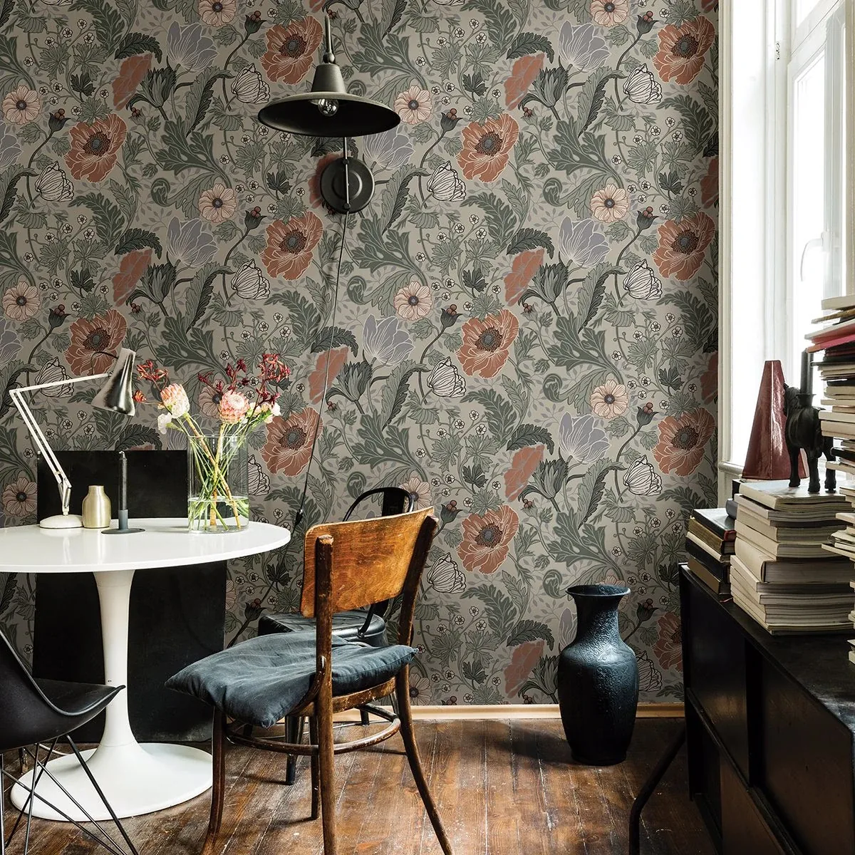 A-Street Prints Anemone Grey Floral Wallpaper | Wallpaper Twins A-Street Prints Anemone Grey Floral Wallpaper - SKU 2948-33001