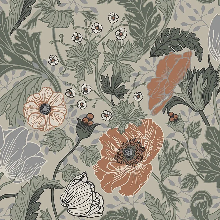 4080-33001 | Anemone Grey Floral Wallpaper
