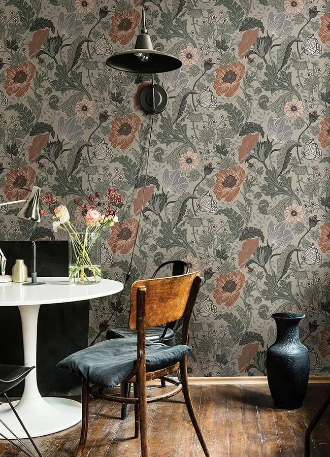 A-Street Prints Anemone Grey Floral Wallpaper - SKU 4080-33001