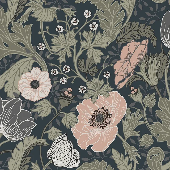 4080-44103 | Anemone Navy Floral Wallpaper