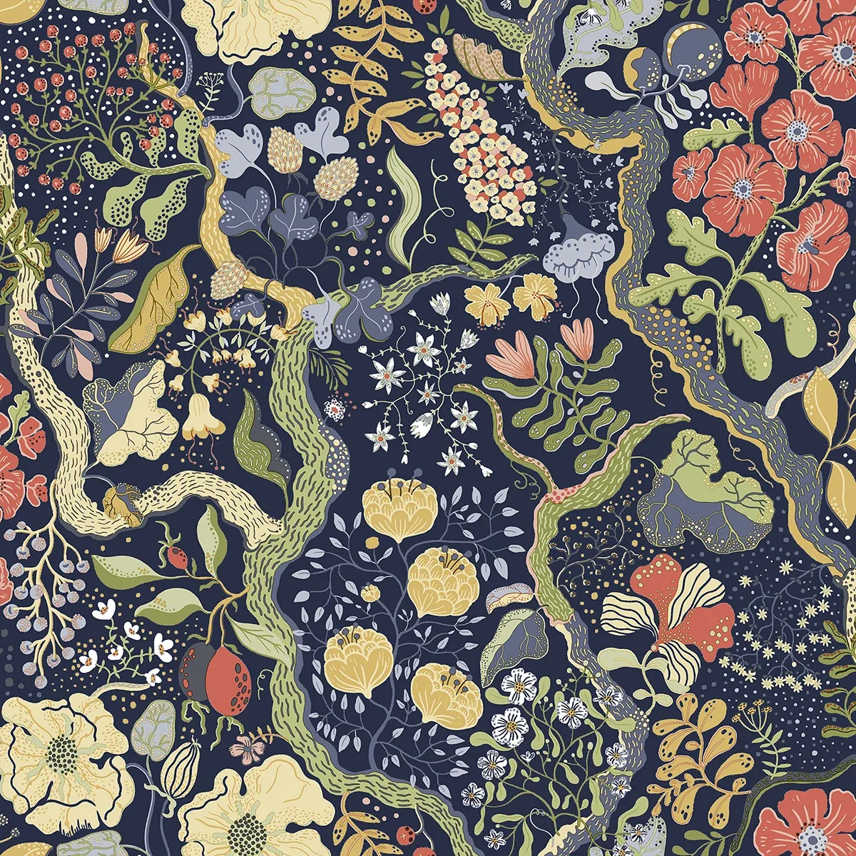 A-Street Prints Ann Blue Floral Vines Wallpaper - SKU 2932-65101