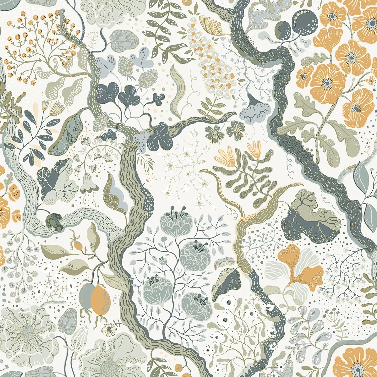 2932-65103 | Ann Turquoise Floral Vines Wallpaper