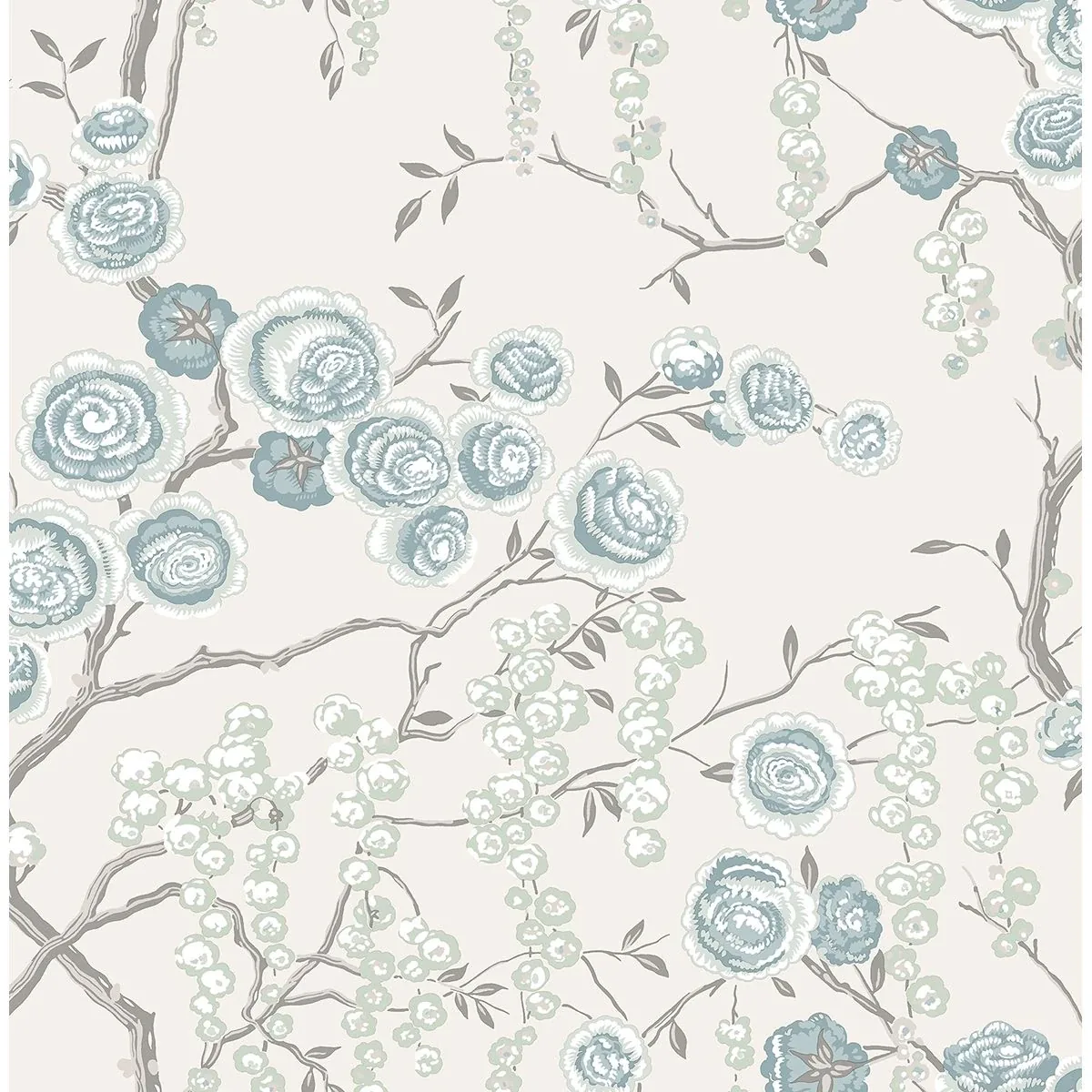 A-Street Prints Aqua Peony Tree Wallpaper - SKU 2785-24832