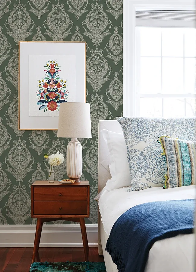 A-Street Prints Arlie Evergreen Botanical Damask Wallpaper | Wallpaper Twins A-Street Prints Arlie Evergreen Botanical Damask Wallpaper - SKU 4120-26821