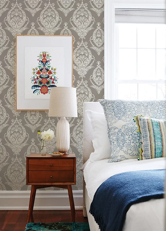 A-Street Prints Arlie Grey Botanical Damask Wallpaper - SKU 4120-26816